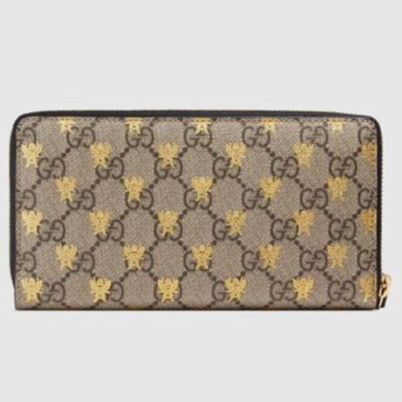 - Gucci Gg Supreme Bees Zip Around Wallet in Beige NWT - Picture 1 of 4